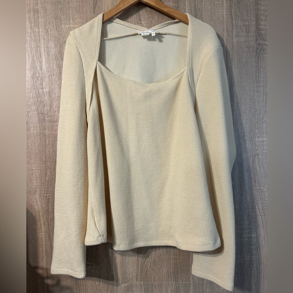 Anthropologie Cream Ribbed Square Neck Sweater Size 3X